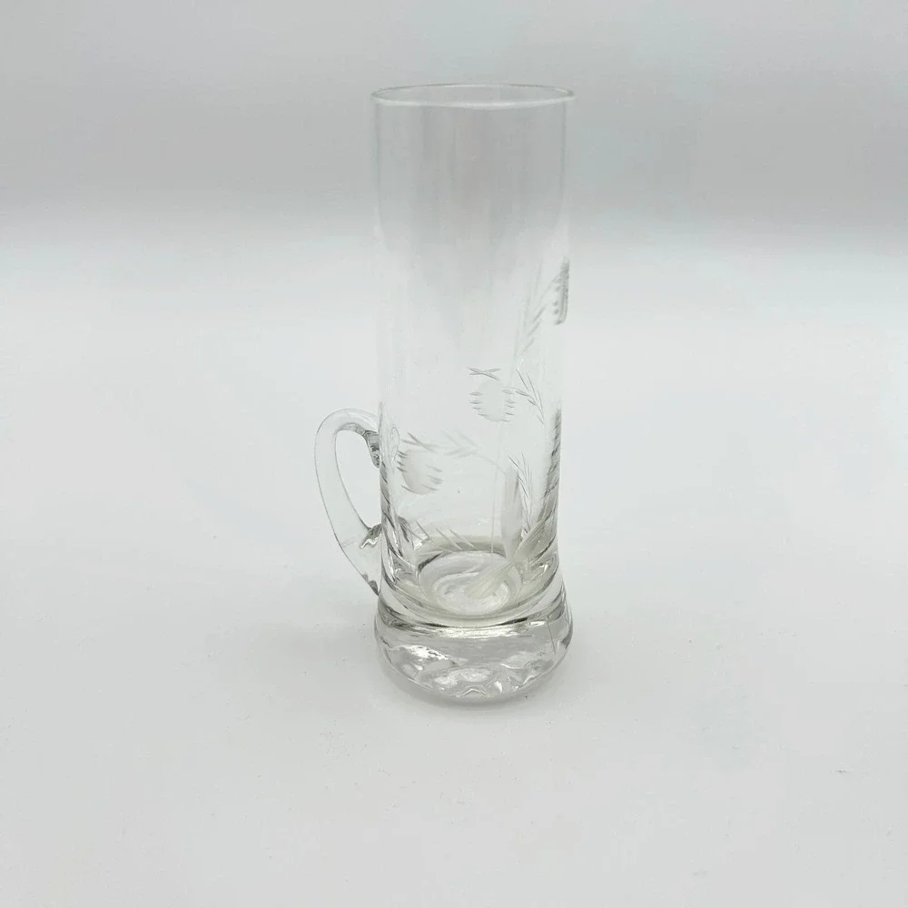 Vintage‎ Etched Crystal Cordial Glasses - Set of 6 Thistle & Wheat Liqueur Cups